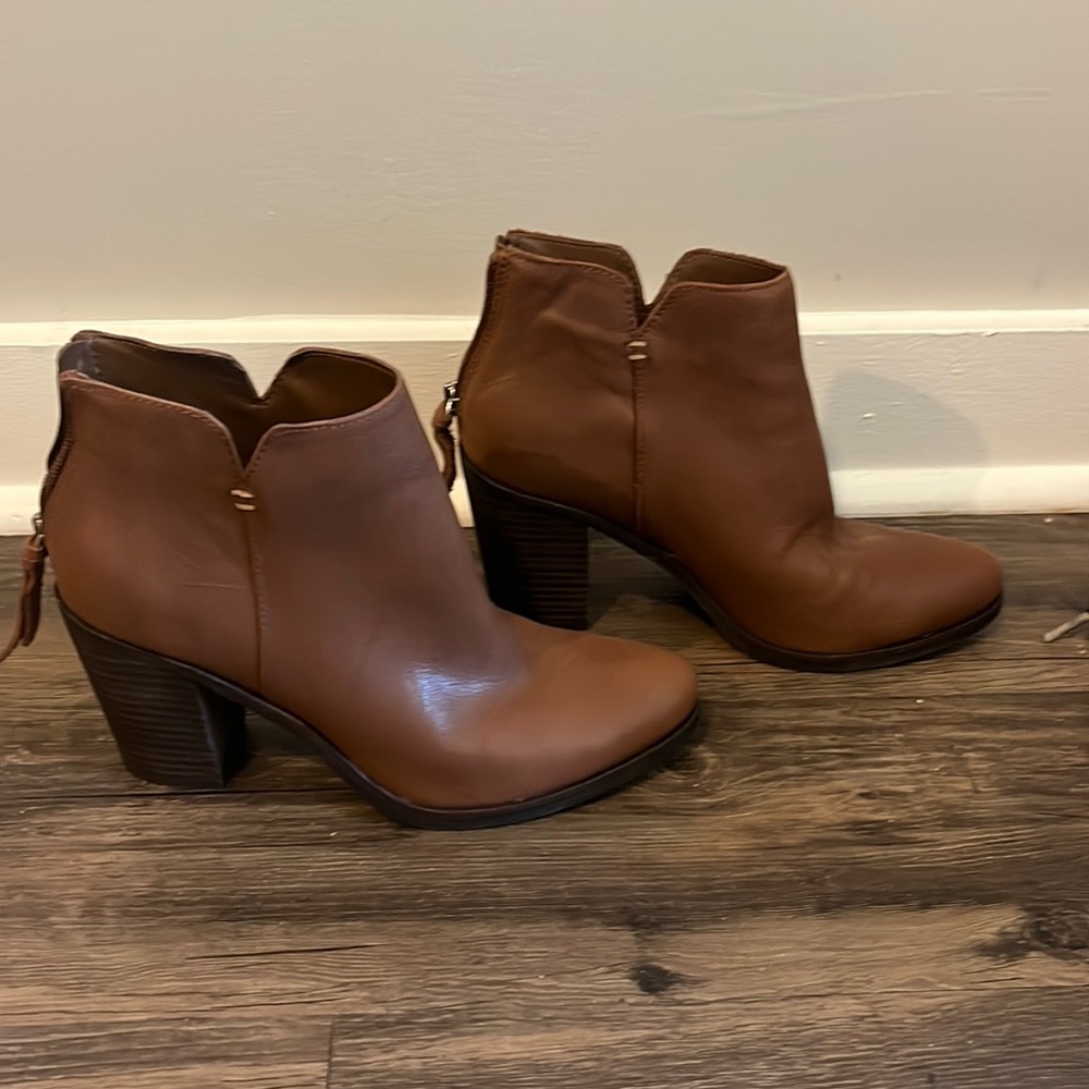 Worn once - Womens brown leather booties.